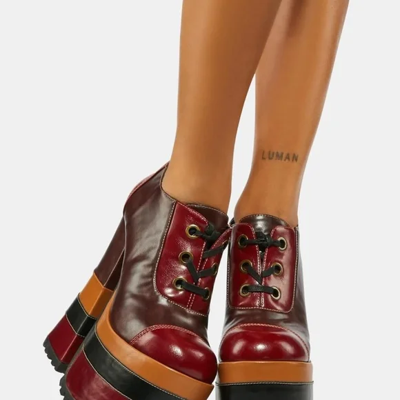 Stylish Burgundy Platform Heels - Picture 2 of 6